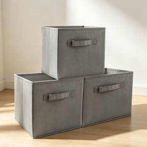 Gray Mini Fabric Cube Storage Bins 3-Pack